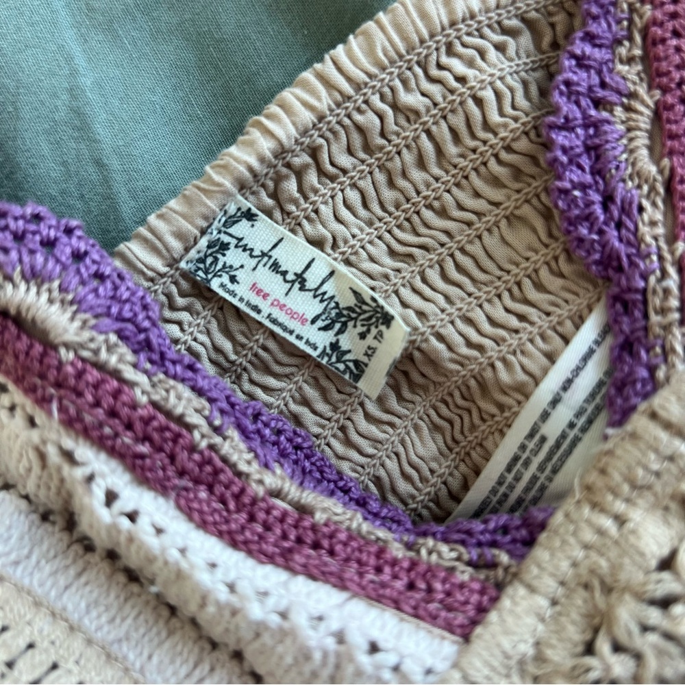 Free People Crochet Lace Bralette | Festival Top | Cream and Purple Neutral - Picture 3 of 4